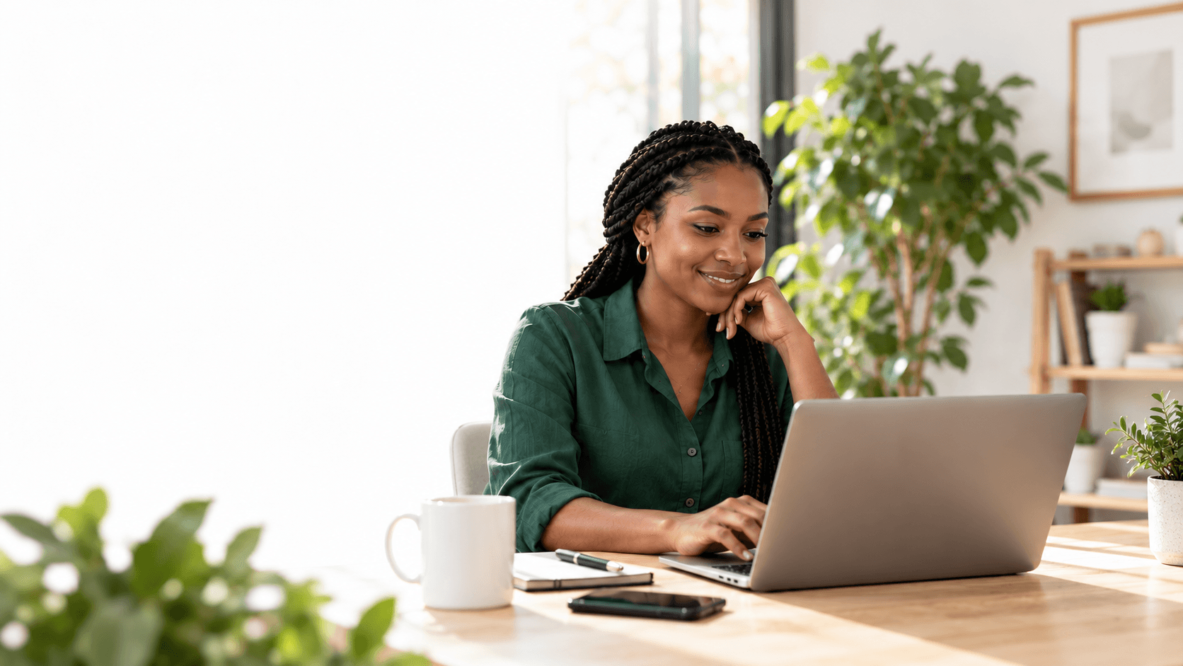 Business owner working from a bright home office