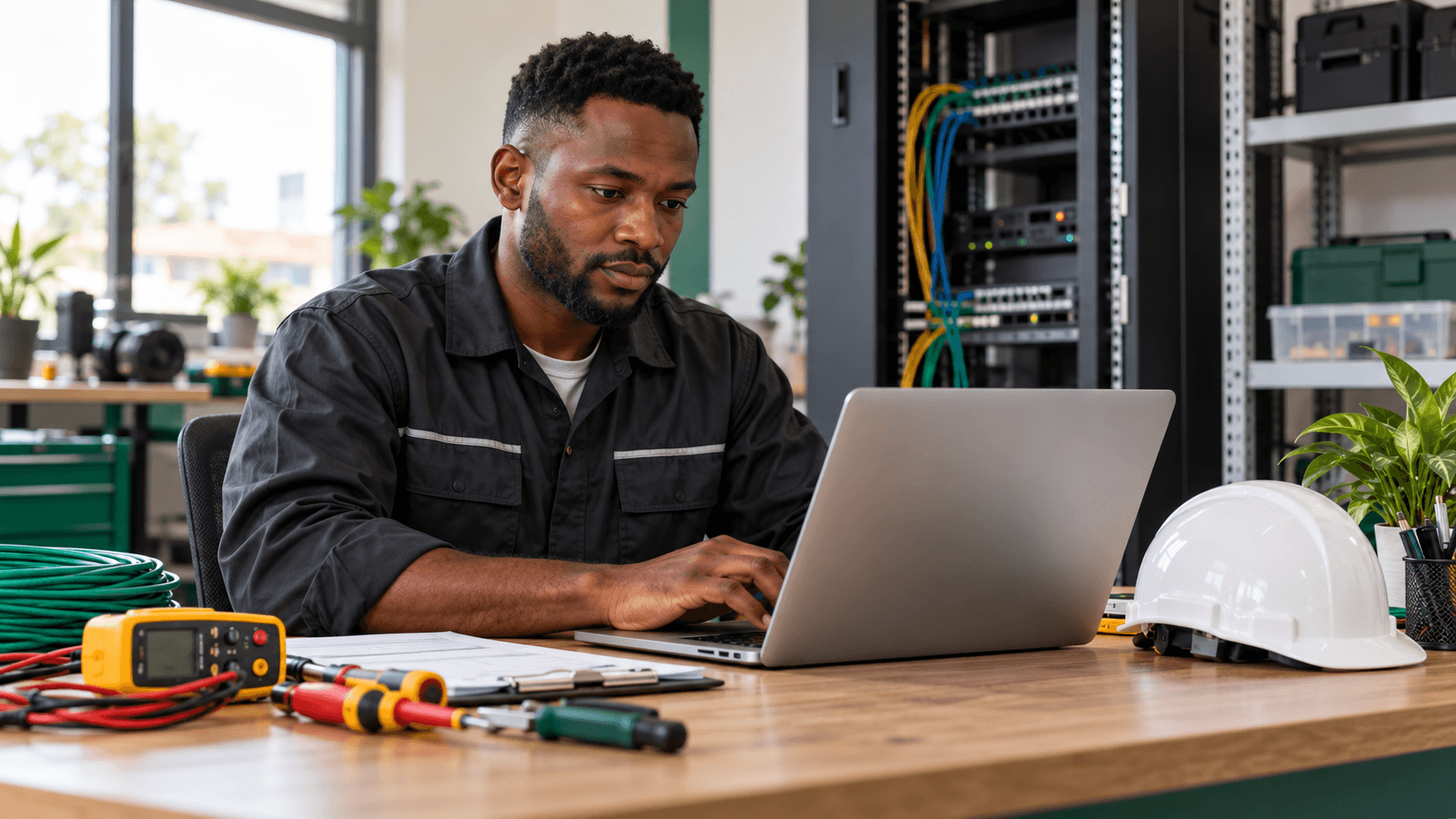Business owner working in an ICT workshop